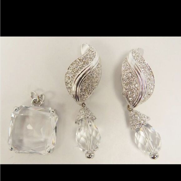 Swarovski Crystal Silver Tone Chunky Dangle Earrings & Pendant 41.1g - Picture 4 of 7
